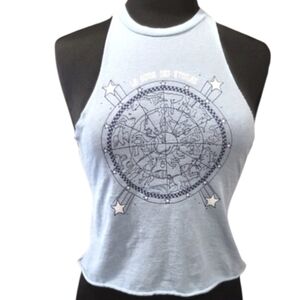 Golden Hour Medium Blue Astrology Horoscope Custom Cut Crop Tank Top